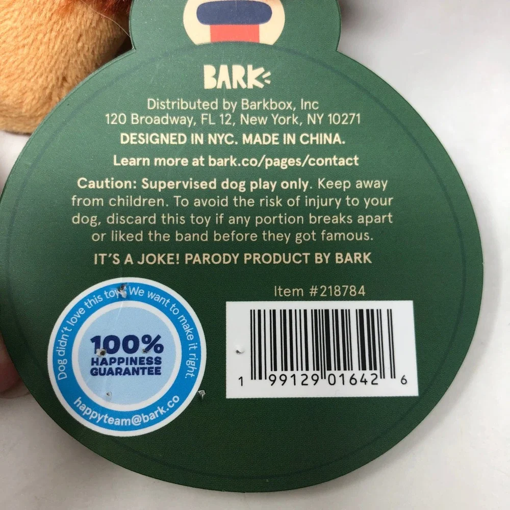 Bark Box Gigfoot Dog Plush Toy Large Grrvana Nirvana Bigfoot Squeaker NWT